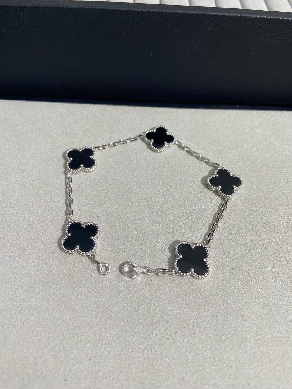 Van Cleef & Arpels Black Onyx Alhambra Bracelet with Silver Accents